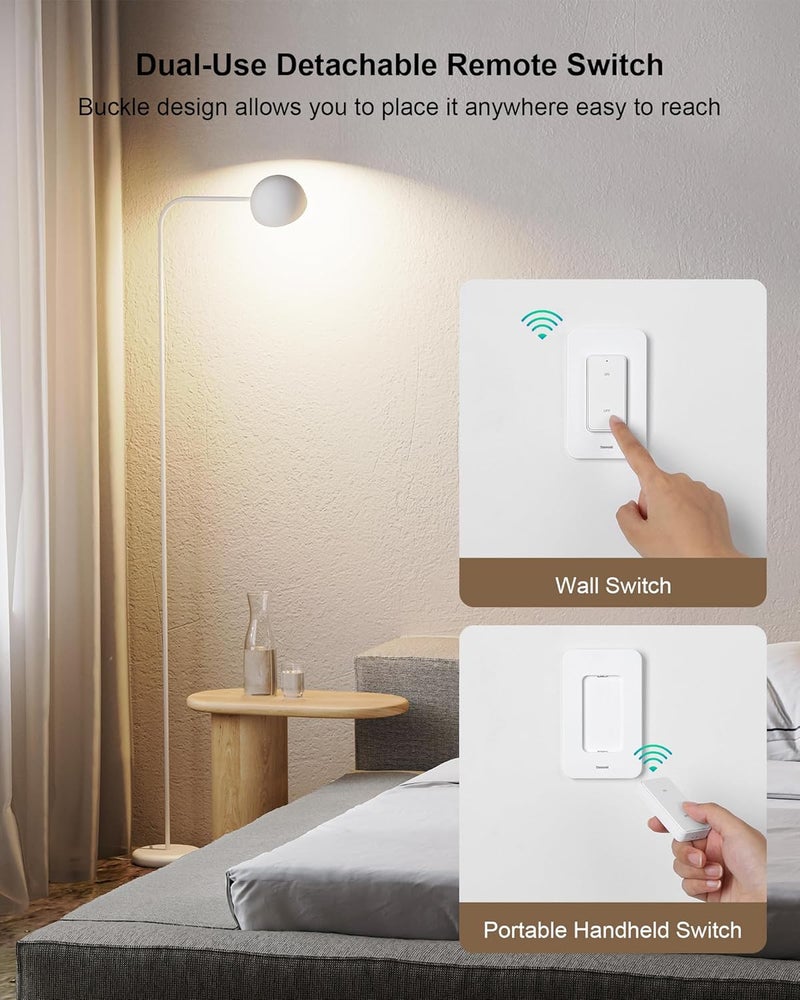 treewell Remote Control Outlet Wireless Wall Switch, 200FT Long Range RF Remote Light Switch, Mini Electrical Outlet Plug, 15A/1875W High-Power for Lamps, Lights, Household Appliances, ETL Listed - Image 4
